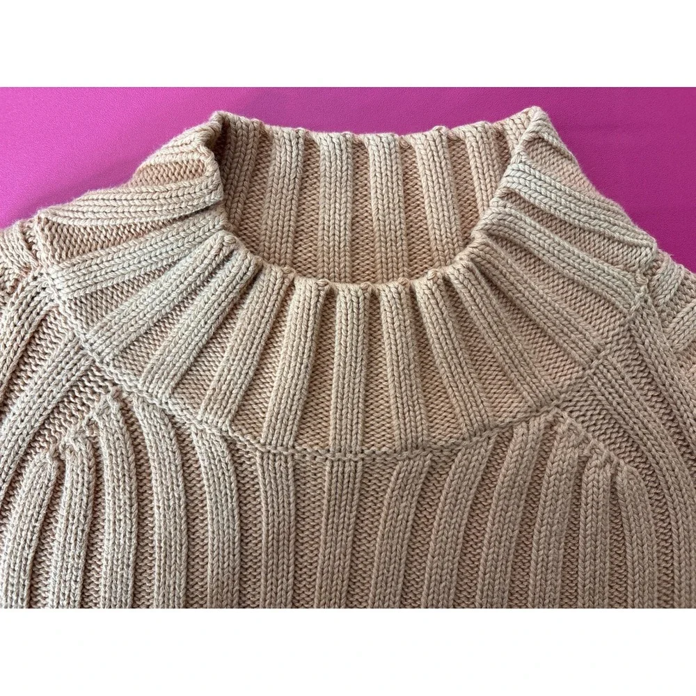 Vintage St Johns Bay Womens Camel Ribbed Knit Mock Neck Belted Sweater Sz M Chic